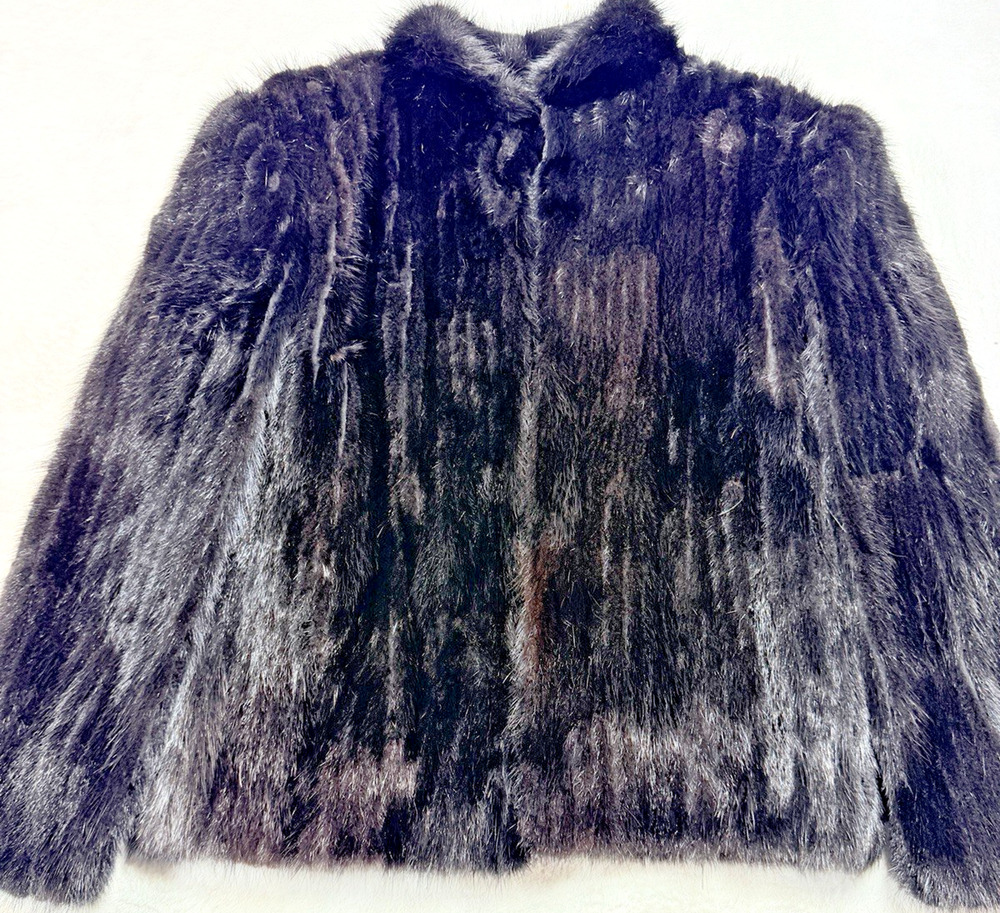 VTG Saga Classic Lg Mink Tail Pelts Black/Brown Supple Fur Jacket Silk Lined EUC